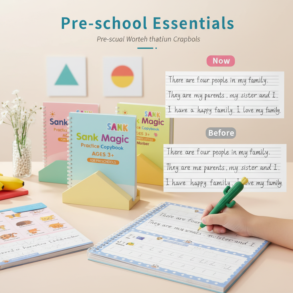 Magic Practice Copybook, (4 BOOK +1 PEN + 10 REFILL FREE)