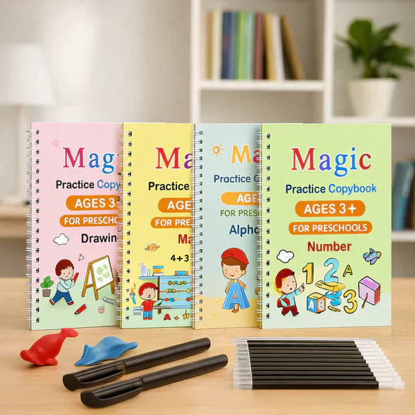 Magic Practice Copybook, (4 BOOK +1 PEN + 10 REFILL FREE)