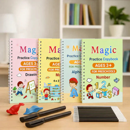 Magic Practice Copybook, (4 BOOK +1 PEN + 10 REFILL FREE)