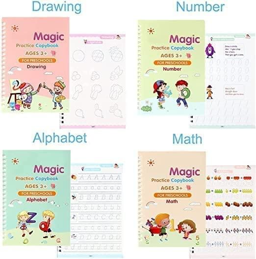 Magic Practice Copybook, (4 BOOK +1 PEN + 10 REFILL FREE)