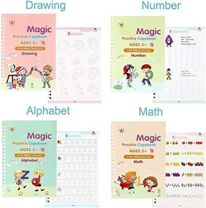 Magic Practice Copybook, (4 BOOK +1 PEN + 10 REFILL FREE)