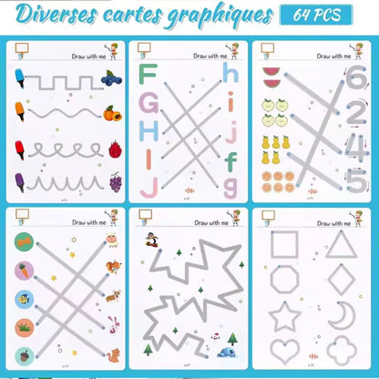 Kids  Educational Book Set - 64 Pages, 8 Pens, Markers