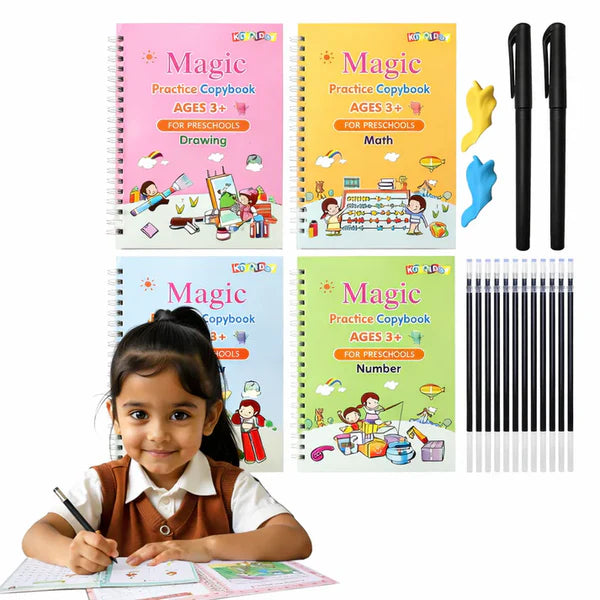 Magic Practice Copybook, (4 BOOK +1 PEN + 10 REFILL FREE)