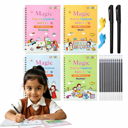 Magic Practice Copybook, (4 BOOK +1 PEN + 10 REFILL FREE)
