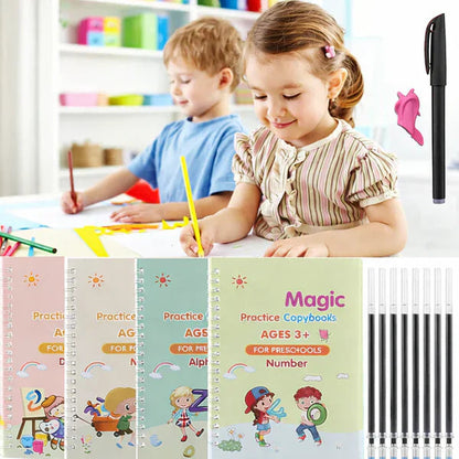 Magic Practice Copybook, (4 BOOK +1 PEN + 10 REFILL FREE)