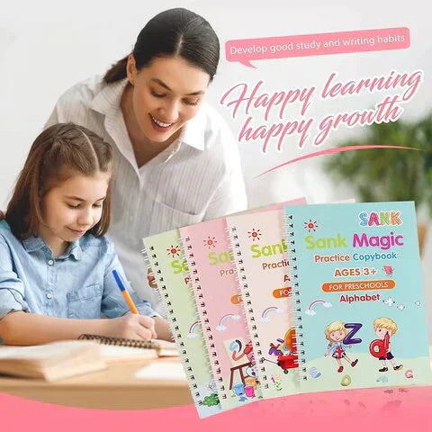 Magic Practice Copybook, (4 BOOK +1 PEN + 10 REFILL FREE)