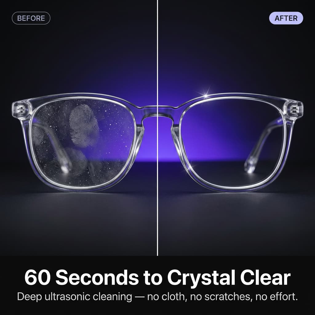 Ultrasonic Vibration Eyeglass Cleaner - High-end Waterproof Finish
