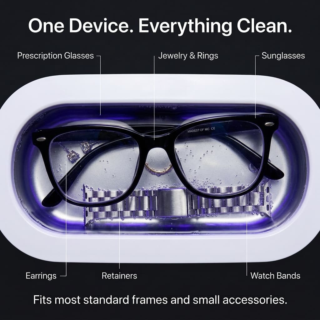 Ultrasonic Vibration Eyeglass Cleaner - High-end Waterproof Finish