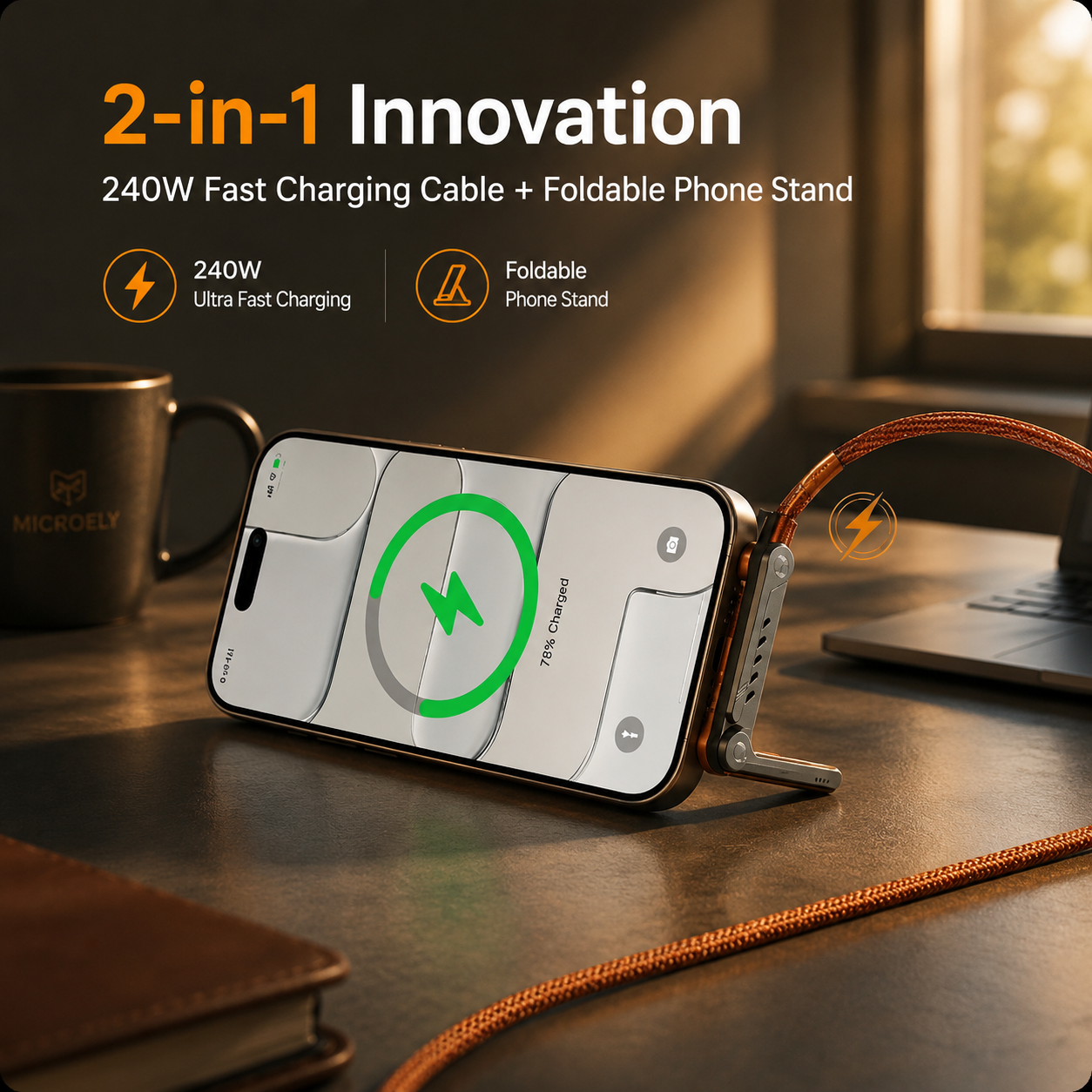 2 in 1 Charging Cable 240W, Multi Charger Cord with Two Type C Port