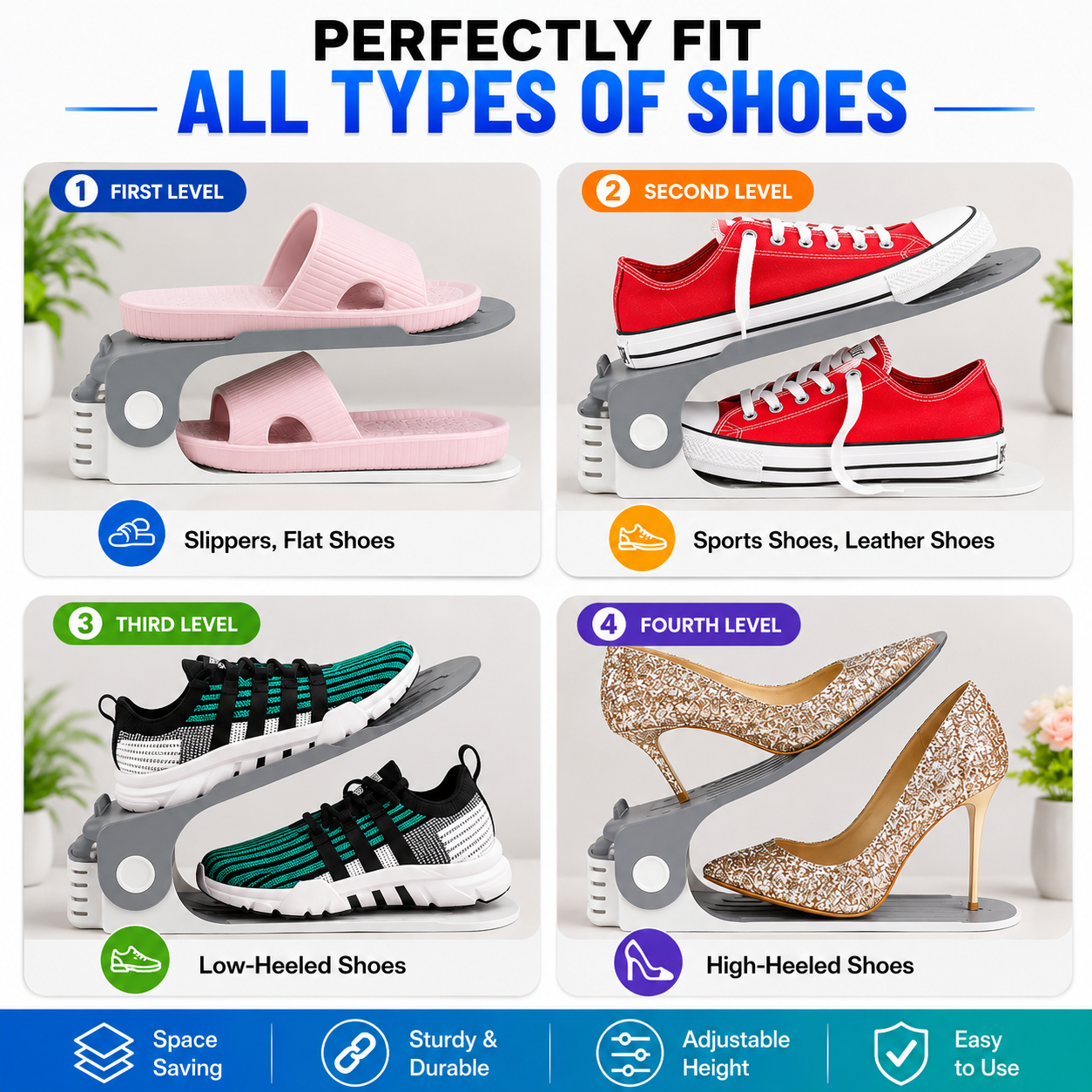 Adjustable Shoe Organize  (Pack of 4)