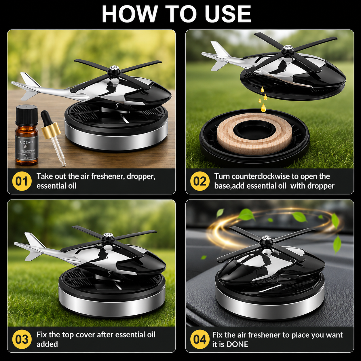 Solar-Helicopter Car Air Freshener