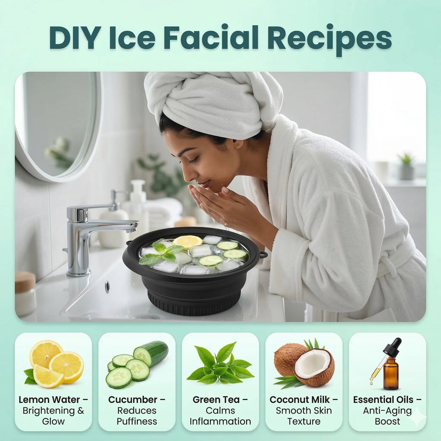 Ice Facial Bowl | Built-In Tray | Smooth, Firm & Glow